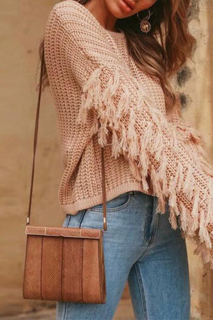 Stilla | Casual Ensfarvet Rundhalset Pullover Med Frynser