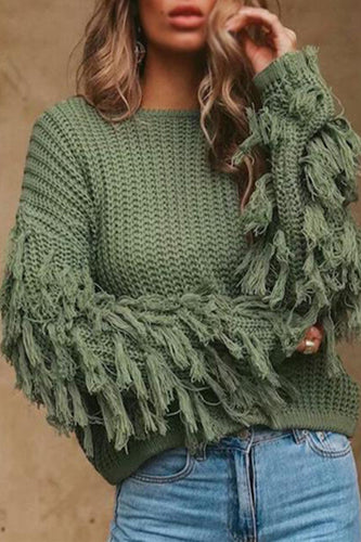 Stilla | Casual Ensfarvet Rundhalset Pullover Med Frynser
