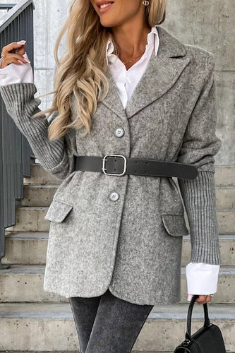 Stilla | Britisk Stil Elegant Solid Spænde Knapper Med Bælte Tilbageværende Krave Ydertøj