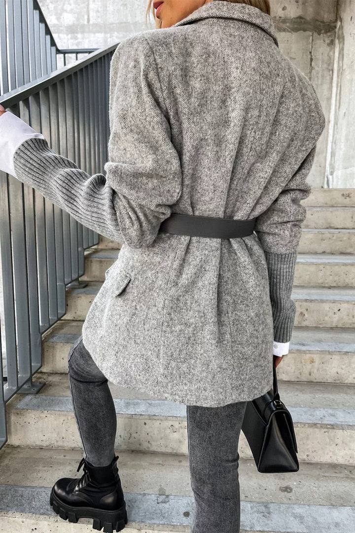 Stilla | Britisk Stil Elegant Solid Spænde Knapper Med Bælte Tilbageværende Krave Ydertøj