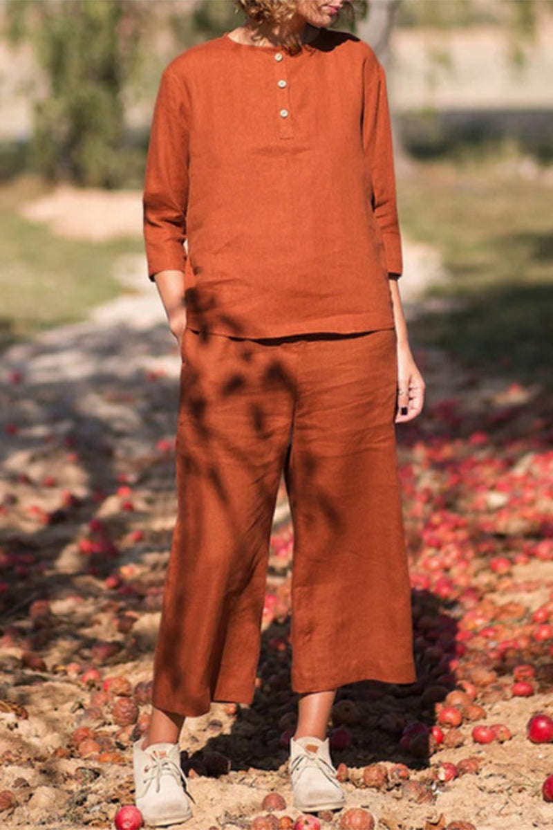 Stilla | Afslappet Solid Lomme Knapper Solid Farve O Hals Ni Punkt Erme to Stykker