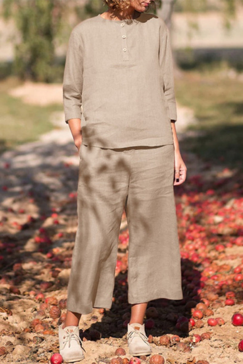 Stilla | Afslappet Solid Lomme Knapper Solid Farve O Hals Ni Punkt Erme to Stykker