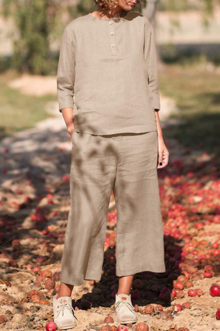 Stilla | Afslappet Solid Lomme Knapper Solid Farve O Hals Ni Punkt Erme to Stykker
