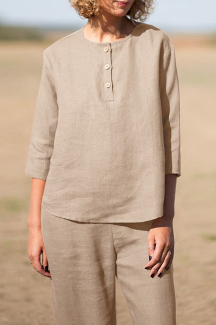 Stilla | Afslappet Solid Lomme Knapper Solid Farve O Hals Ni Punkt Erme to Stykker