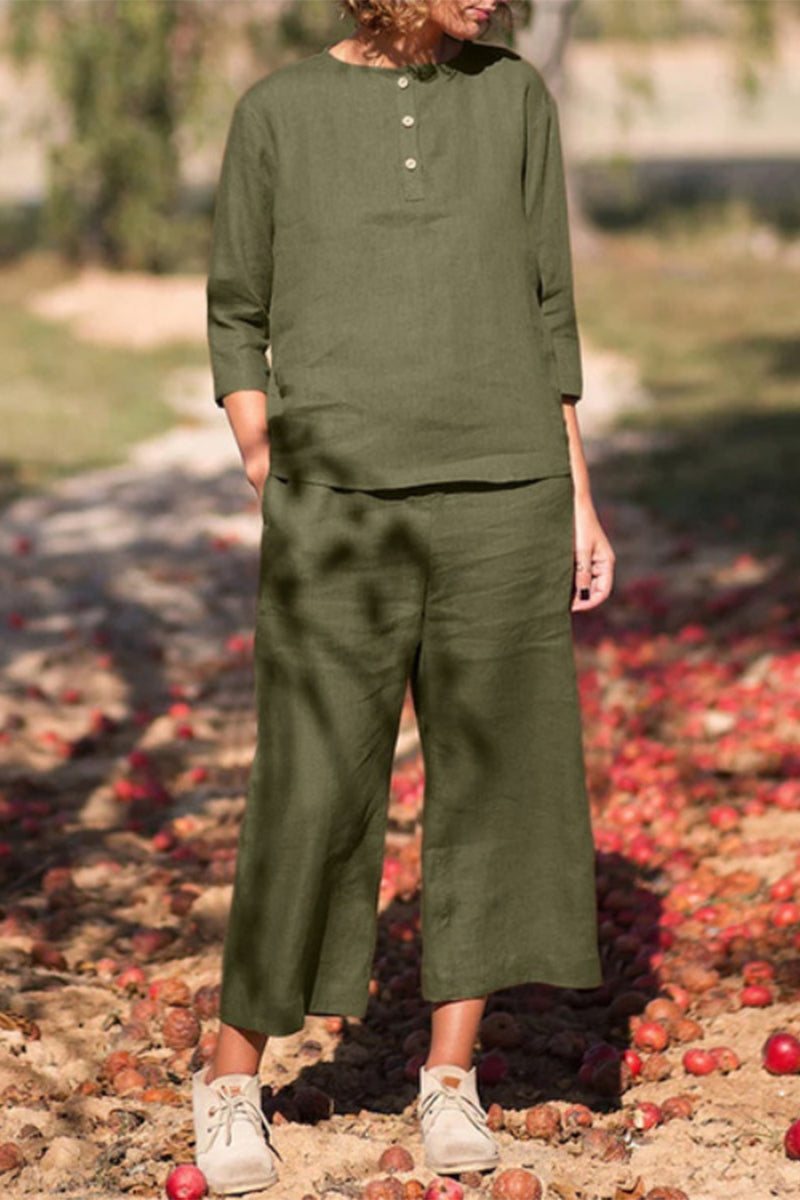 Stilla | Afslappet Solid Lomme Knapper Solid Farve O Hals Ni Punkt Erme to Stykker