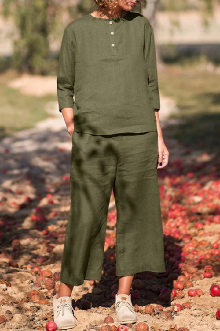 Stilla | Afslappet Solid Lomme Knapper Solid Farve O Hals Ni Punkt Erme to Stykker