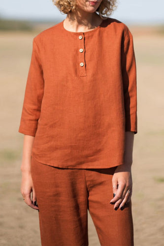 Stilla | Afslappet Solid Lomme Knapper Solid Farve O Hals Ni Punkt Erme to Stykker
