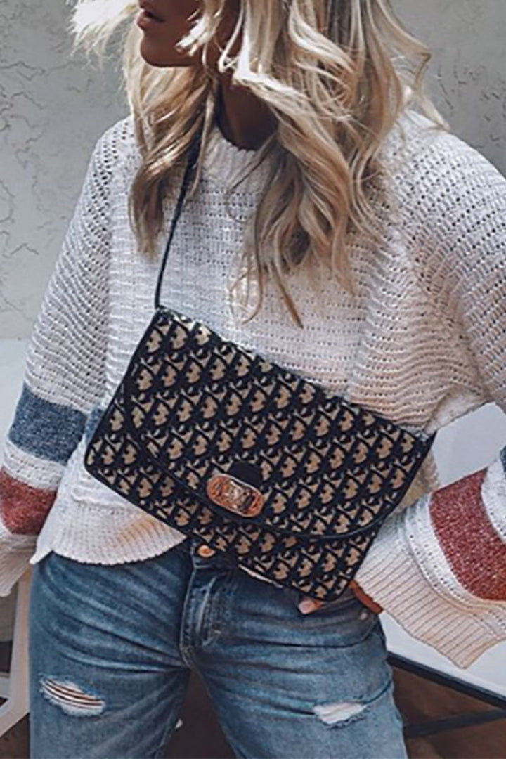 Stilla | Pullover Rundhals Patchwork Gennemsigtig Stribet Gade