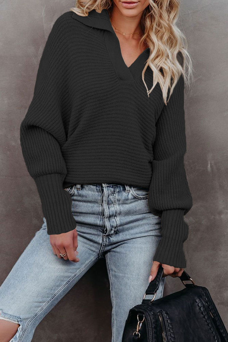 Stilla | Elegante Ensfarvet Sweatshirt Med Omslået Krave