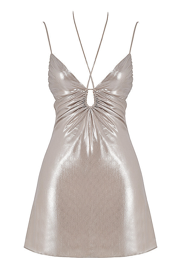 Stilla | Beige Skinnende Minikjole