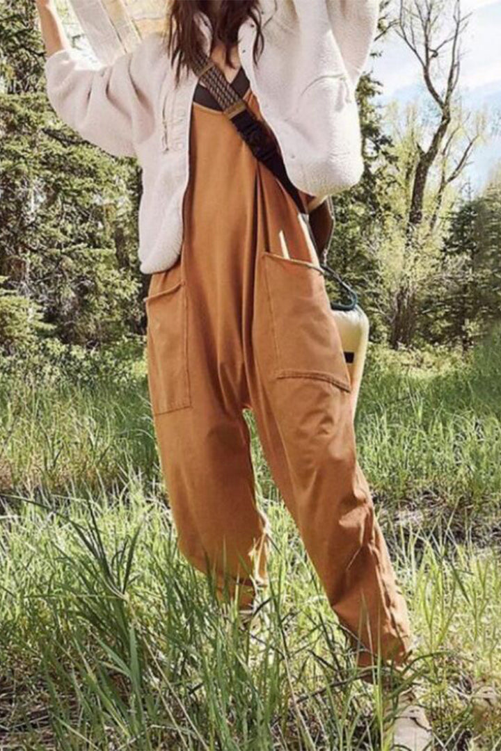 Stilla | Gade Solid Farve V-hals Løse Jumpsuits