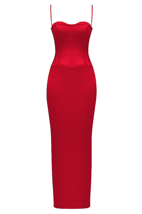 Stilla | Rød Satin Korset Maxi Kjole