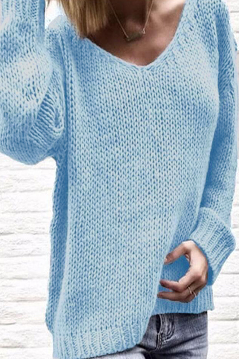 Stilla | Casual Sweater Med V-Udsnit i Ensfarvet