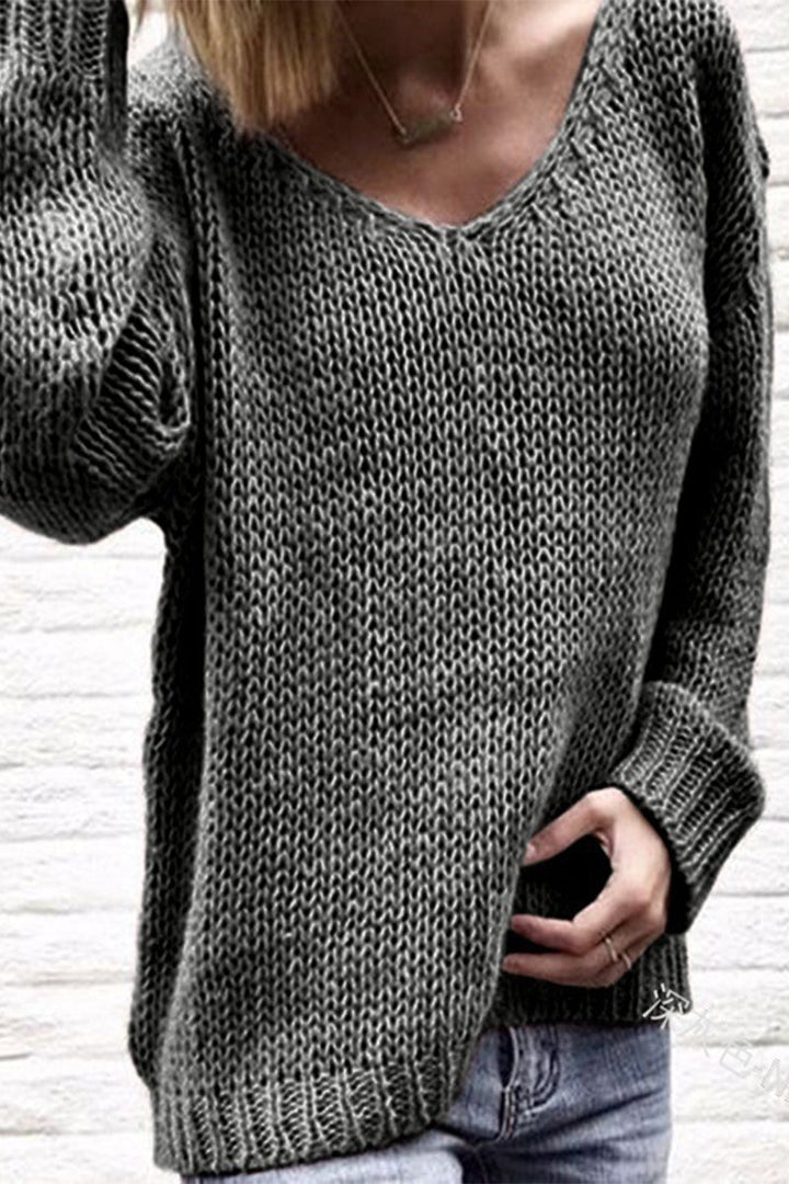 Stilla | Casual Sweater Med V-Udsnit i Ensfarvet