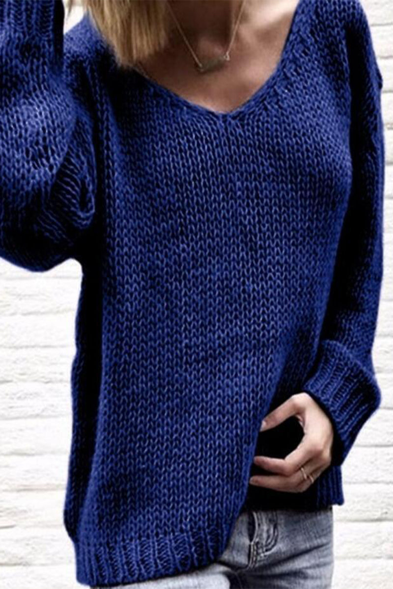 Stilla | Casual Sweater Med V-Udsnit i Ensfarvet