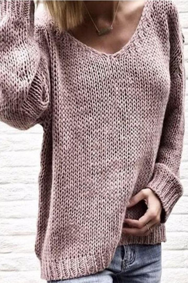 Stilla | Casual Sweater Med V-Udsnit i Ensfarvet
