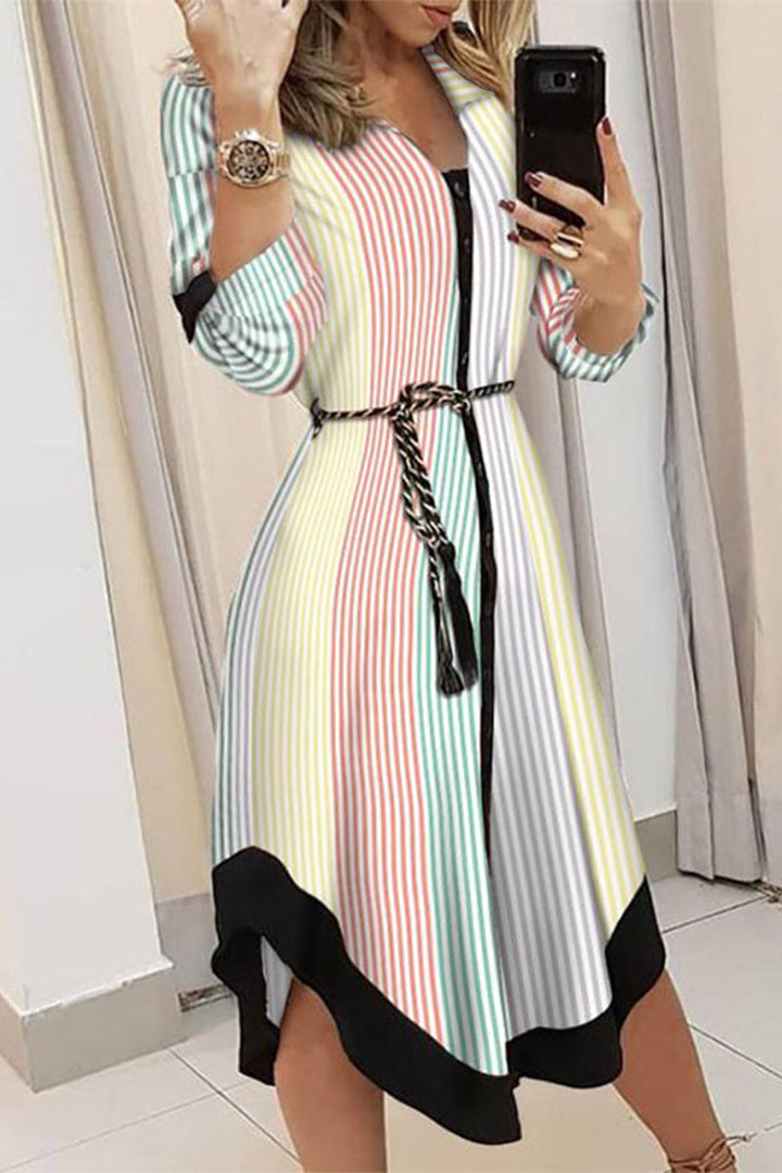 Stilla | Elegant Print Printning Nedslået Krave A-linie Kjoler