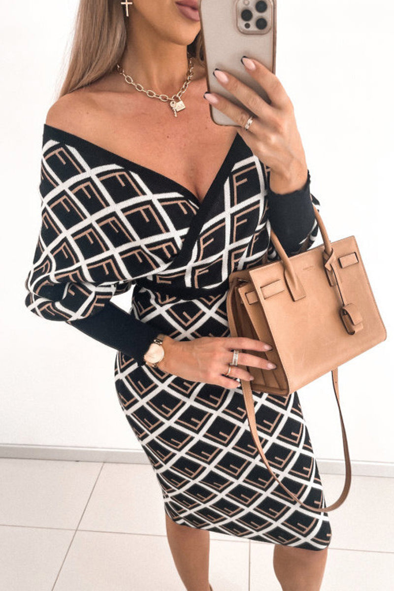 Stilla | Sexy Elegant Print V-hals Blyant Nederdel Kjoler