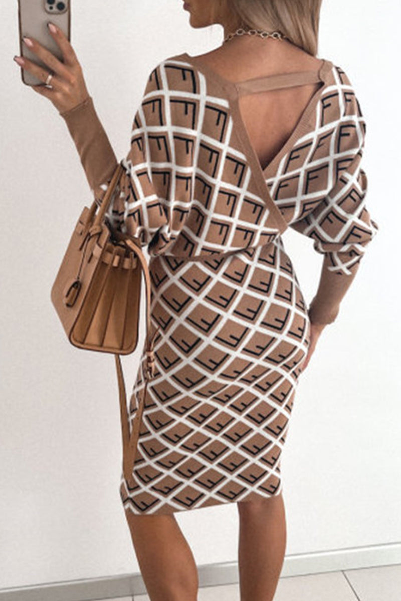Stilla | Sexy Elegant Print V-hals Blyant Nederdel Kjoler