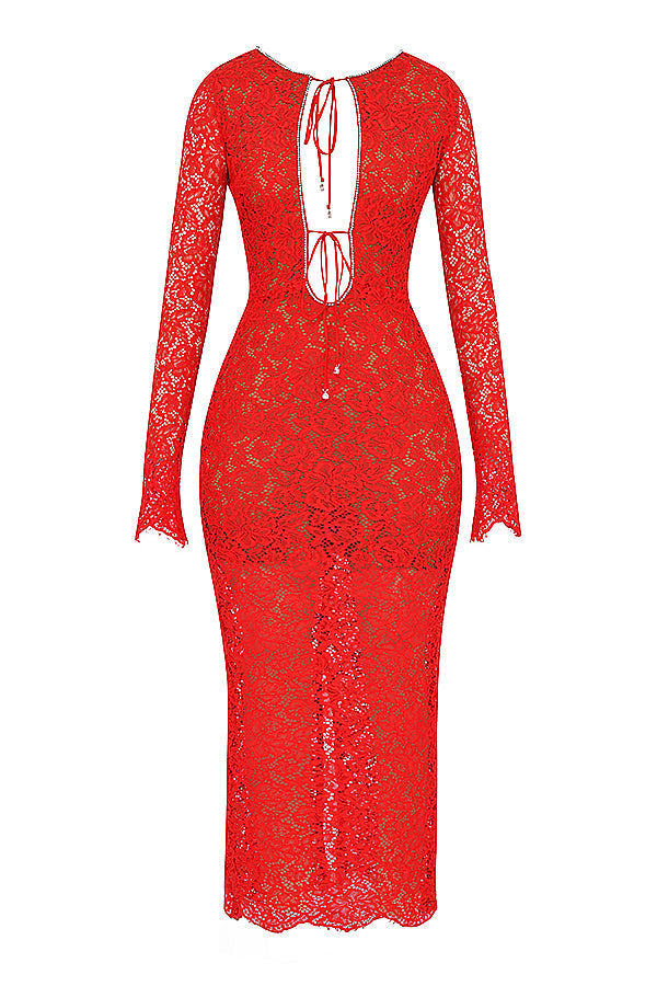Stilla | Rød Blonde Maxi Kjole