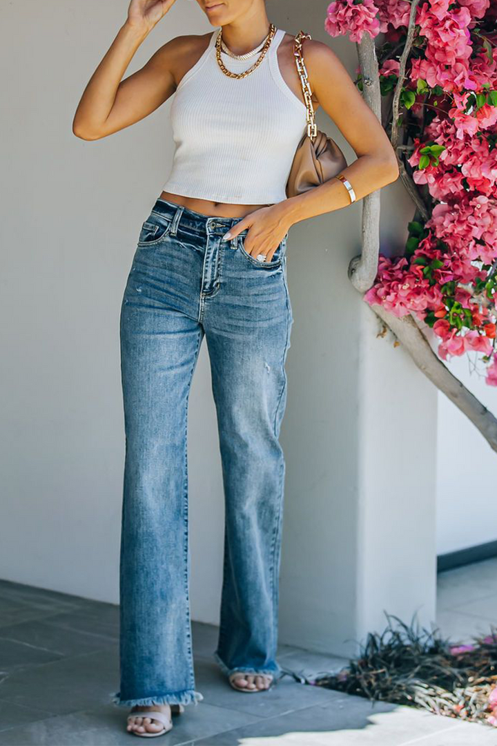 Stilla | Street Solid Patchwork Høj Talje Lige Denim Jeans