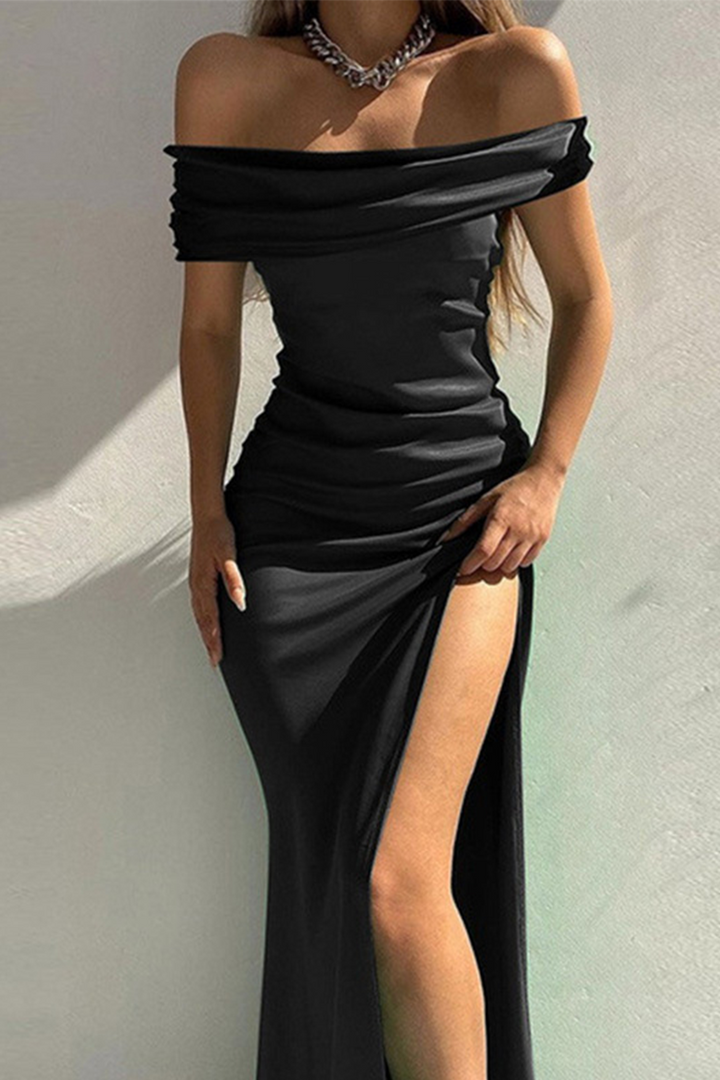 Stilla | Sexet Solid Høj Åbning Off the Shoulder Blyant Nederdel Kjoler