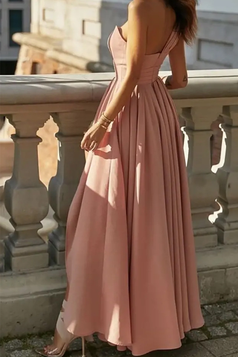 Stilla | Gade Solid Flounce One Shoulder Talje Nederdel Kjoler