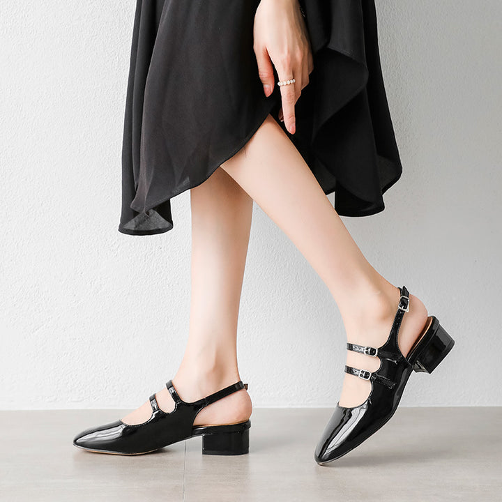 Dame Slingback sko med dobbelt justerbare remme og elegant blokhæl Stilla