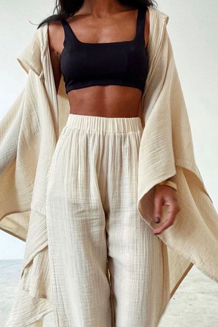 Stilla | Afslappet Solid Patchwork Turn Down Krave Langærmet to Delt