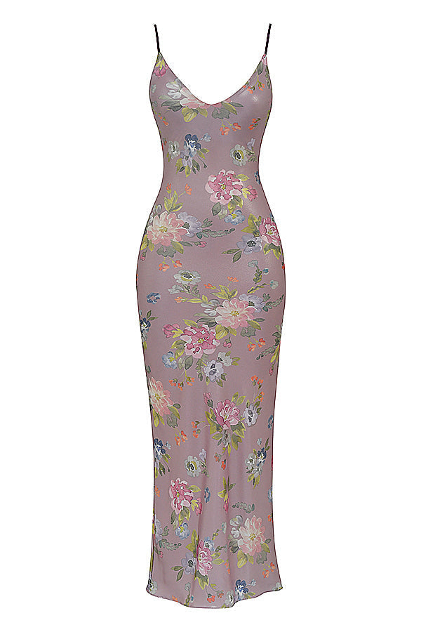 Stilla | Mauve Maxi Kjole Med Blomster