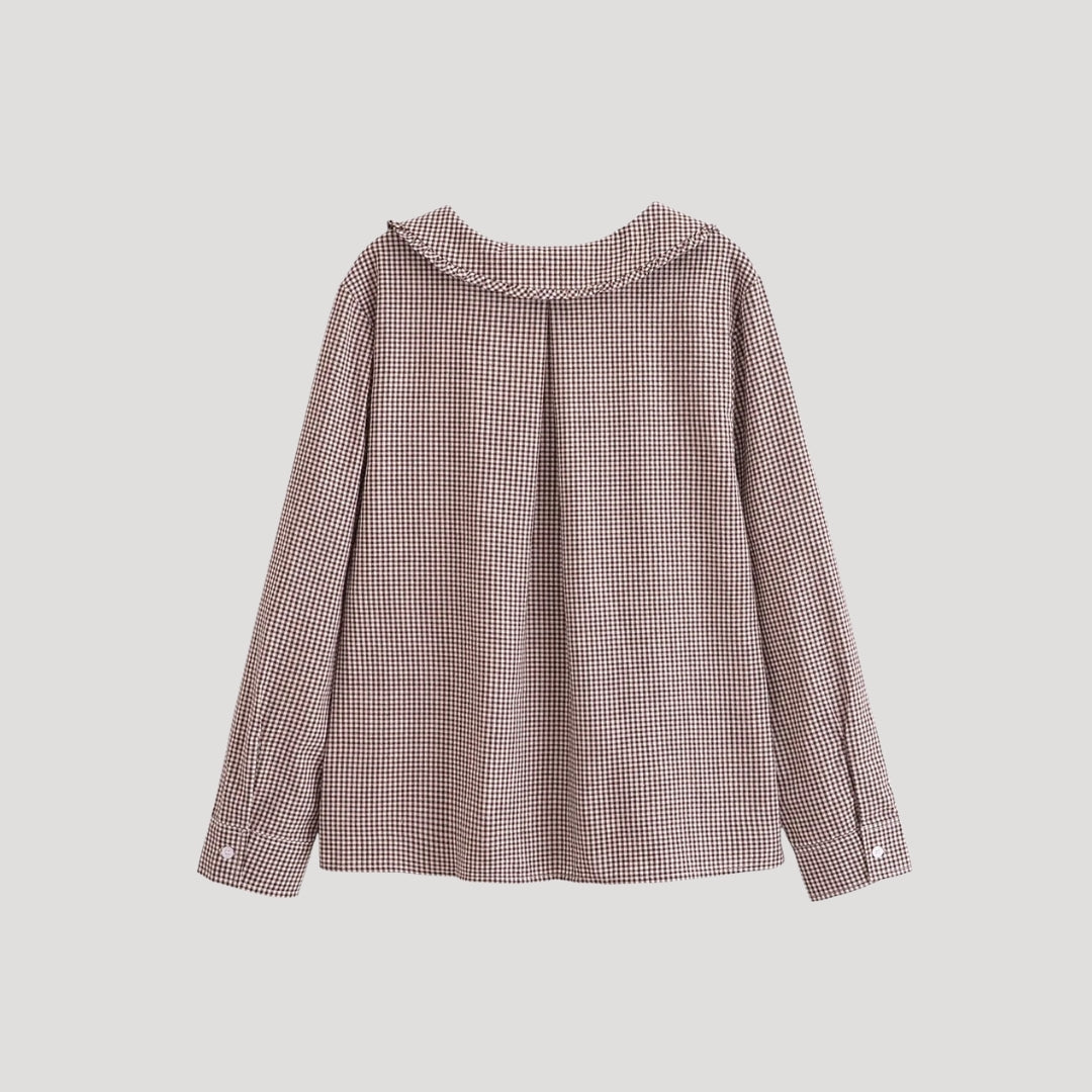 Stilla | Gingham Bluse Med Flæsæt Krave
