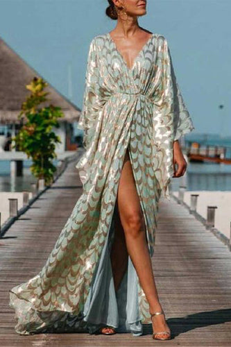 Stilla | Sexet Elegant Print Tryk V-hals Lang Kjole Kjoler