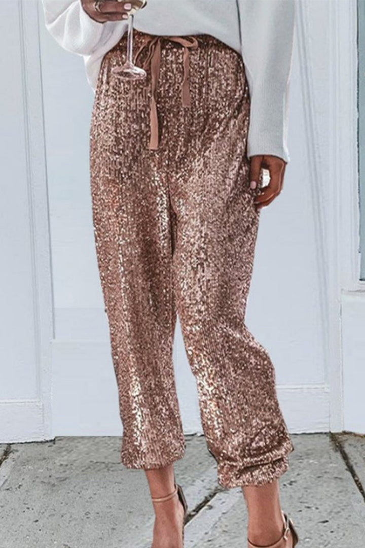 Stilla | Simplicity Solid Pailletter Flounce Straight Høj Talje Harlan Patchwork Bukser