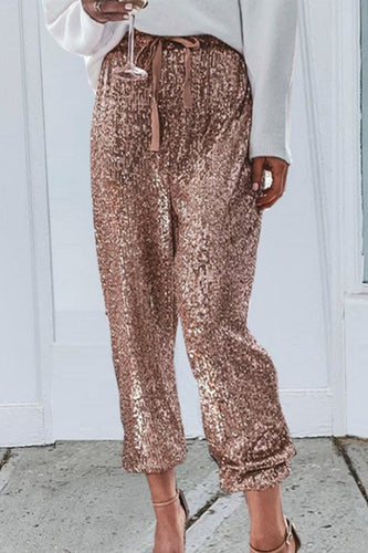 Stilla | Simplicity Solid Pailletter Flounce Straight Høj Talje Harlan Patchwork Bukser