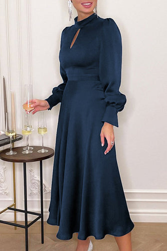 Stilla | Elegant Solid Uddraget Turtleneck A-line Kjoler