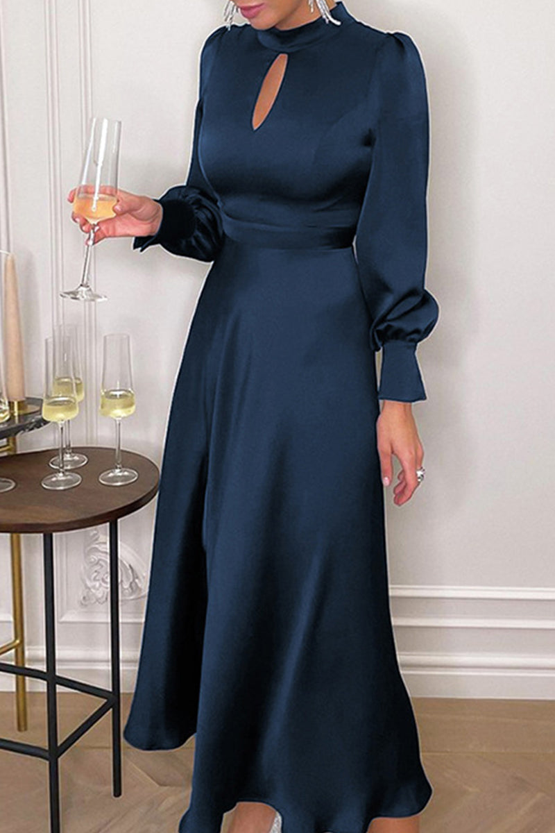 Stilla | Elegant Solid Uddraget Turtleneck A-line Kjoler