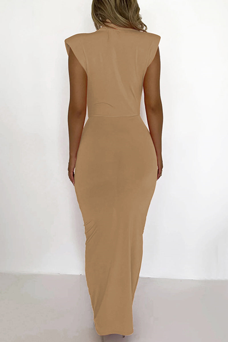 Stilla | Sexy Solid Fold V-hals Talje Nederdels Kjoler