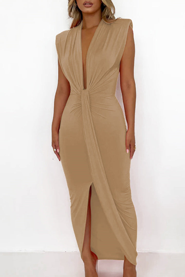 Stilla | Sexy Solid Fold V-hals Talje Nederdels Kjoler