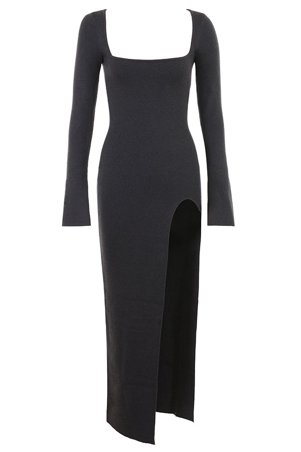 Stilla | Antracit Kashmir Strikket Maxi Kjole