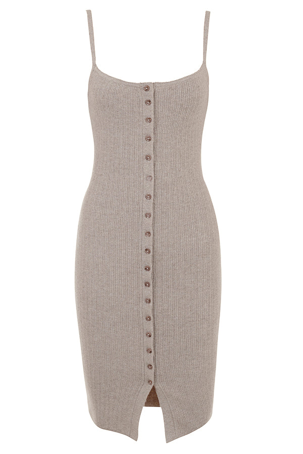 Stilla | Beige Strikket Midikjole Kashmir