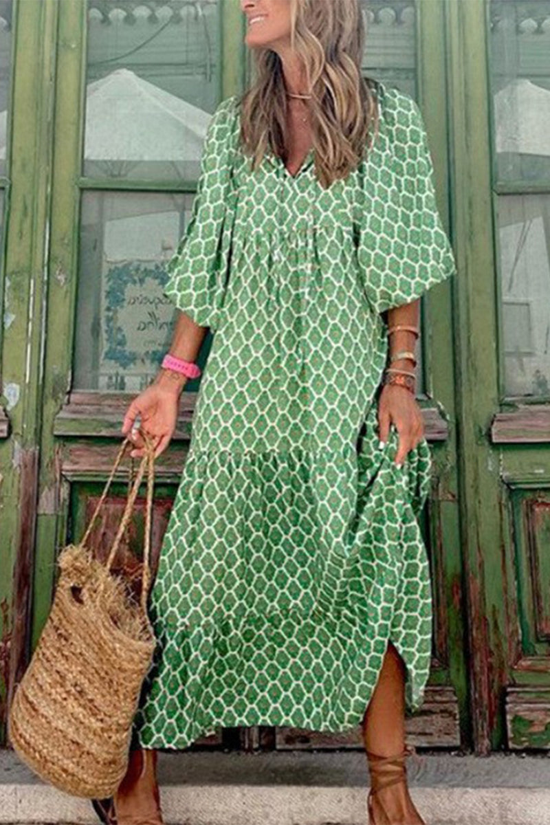 Stilla | Sød Elegant Print Flounce Print O Hals Printet Kjole Kjoler