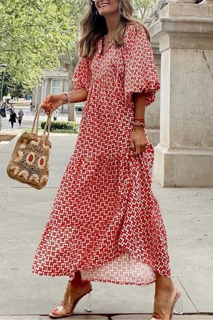 Stilla | Sød Elegant Print Flounce Print O Hals Printet Kjole Kjoler