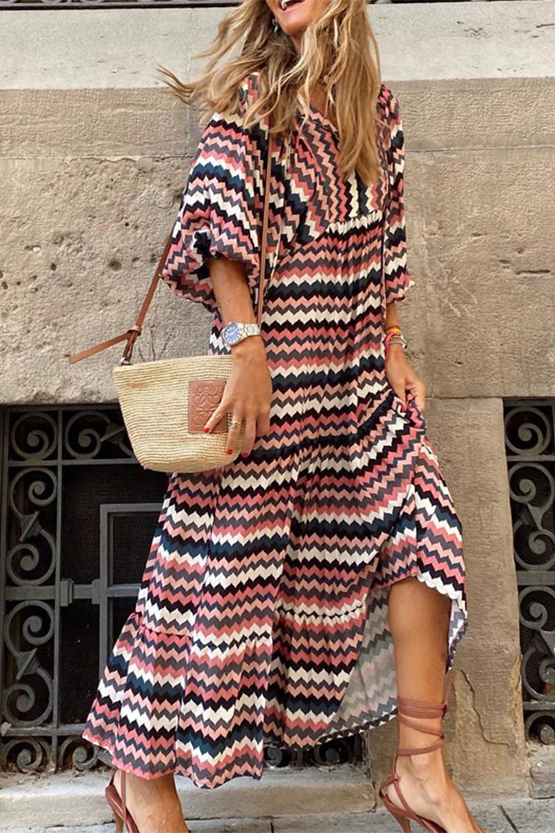 Stilla | Sød Elegant Print Flounce Print O Hals Printet Kjole Kjoler