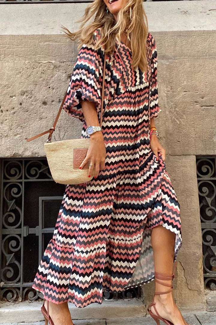 Stilla | Sød Elegant Print Flounce Print O Hals Printet Kjole Kjoler