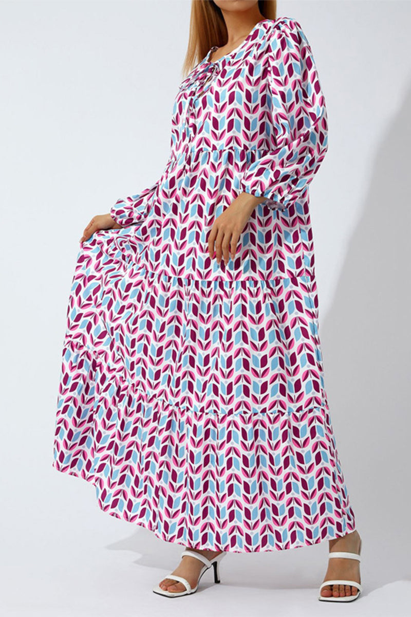 Stilla | Sød Elegant Print Flounce Print O Hals Printet Kjole Kjoler