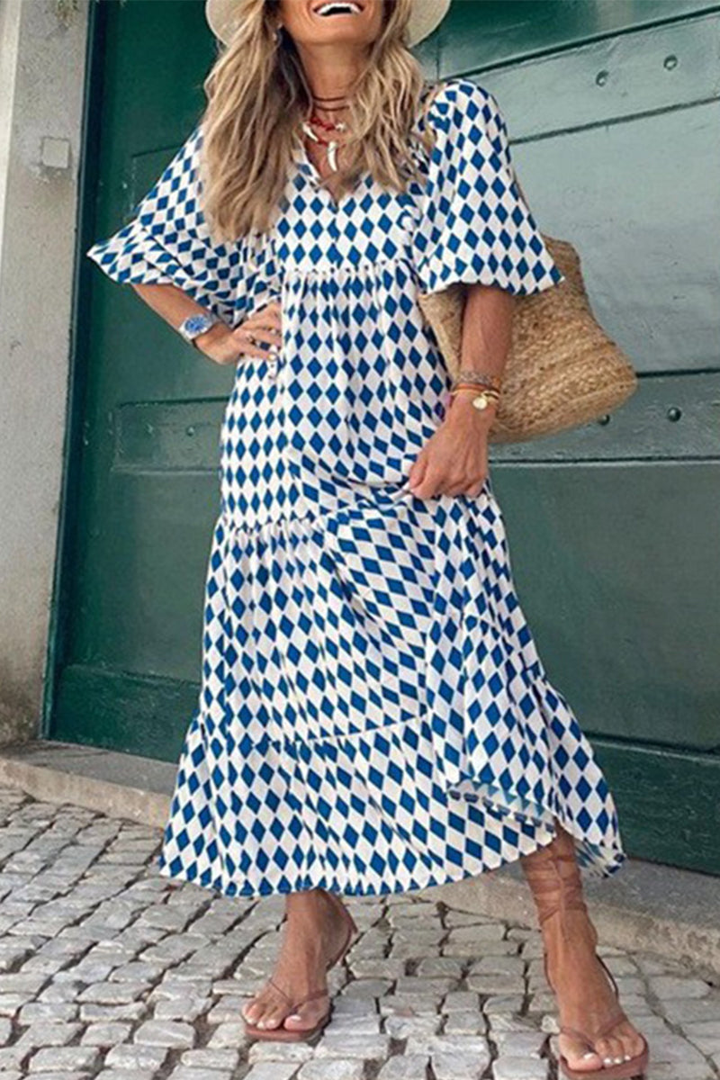 Stilla | Sød Elegant Print Flounce Print O Hals Printet Kjole Kjoler