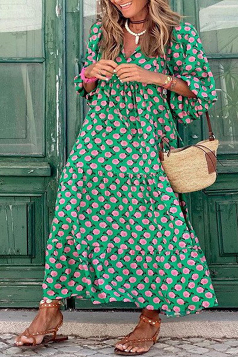 Stilla | Sød Elegant Print Flounce Print O Hals Printet Kjole Kjoler