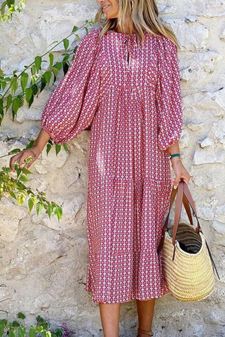 Stilla | Sød Elegant Print Flounce Print O Hals Printet Kjole Kjoler