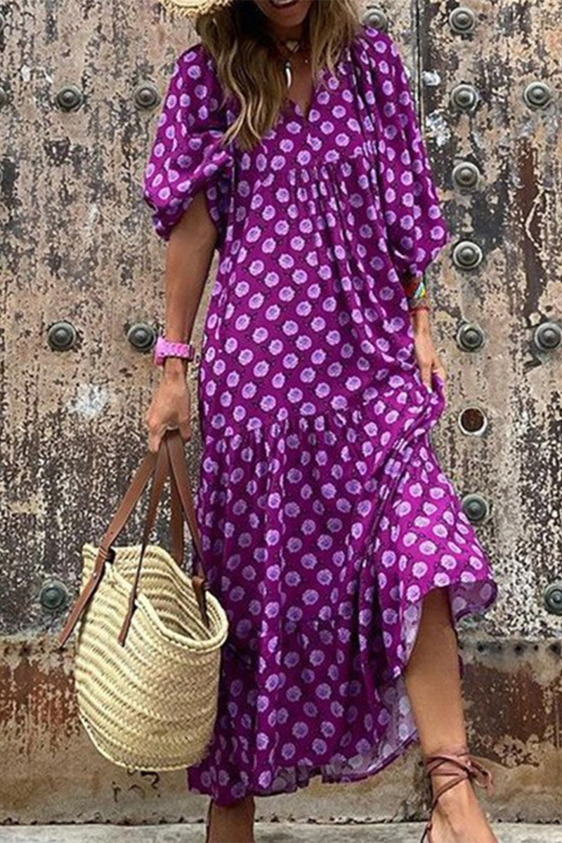 Stilla | Sød Elegant Print Flounce Print O Hals Printet Kjole Kjoler