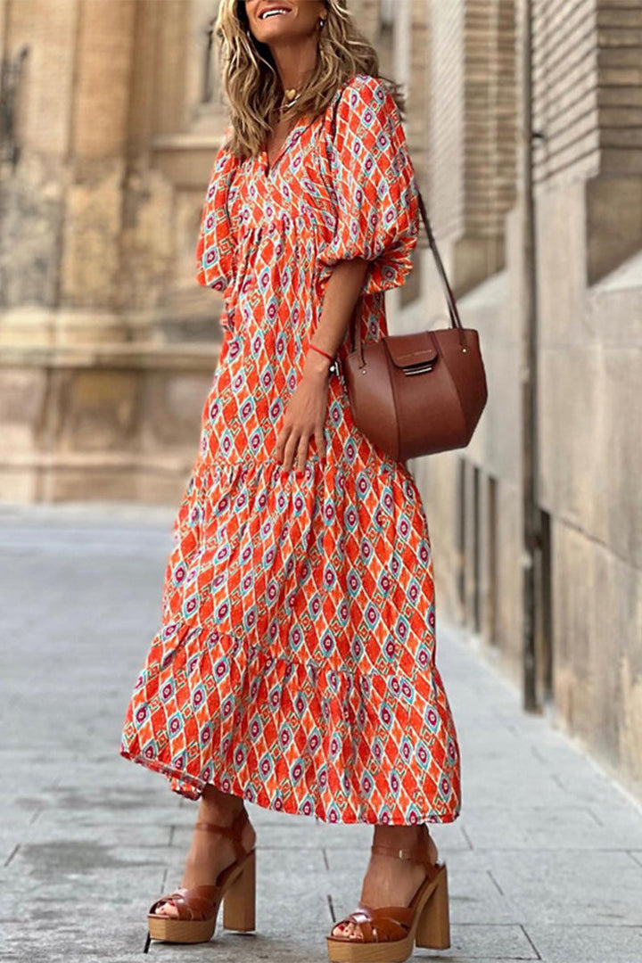 Stilla | Sød Elegant Print Flounce Print O Hals Printet Kjole Kjoler